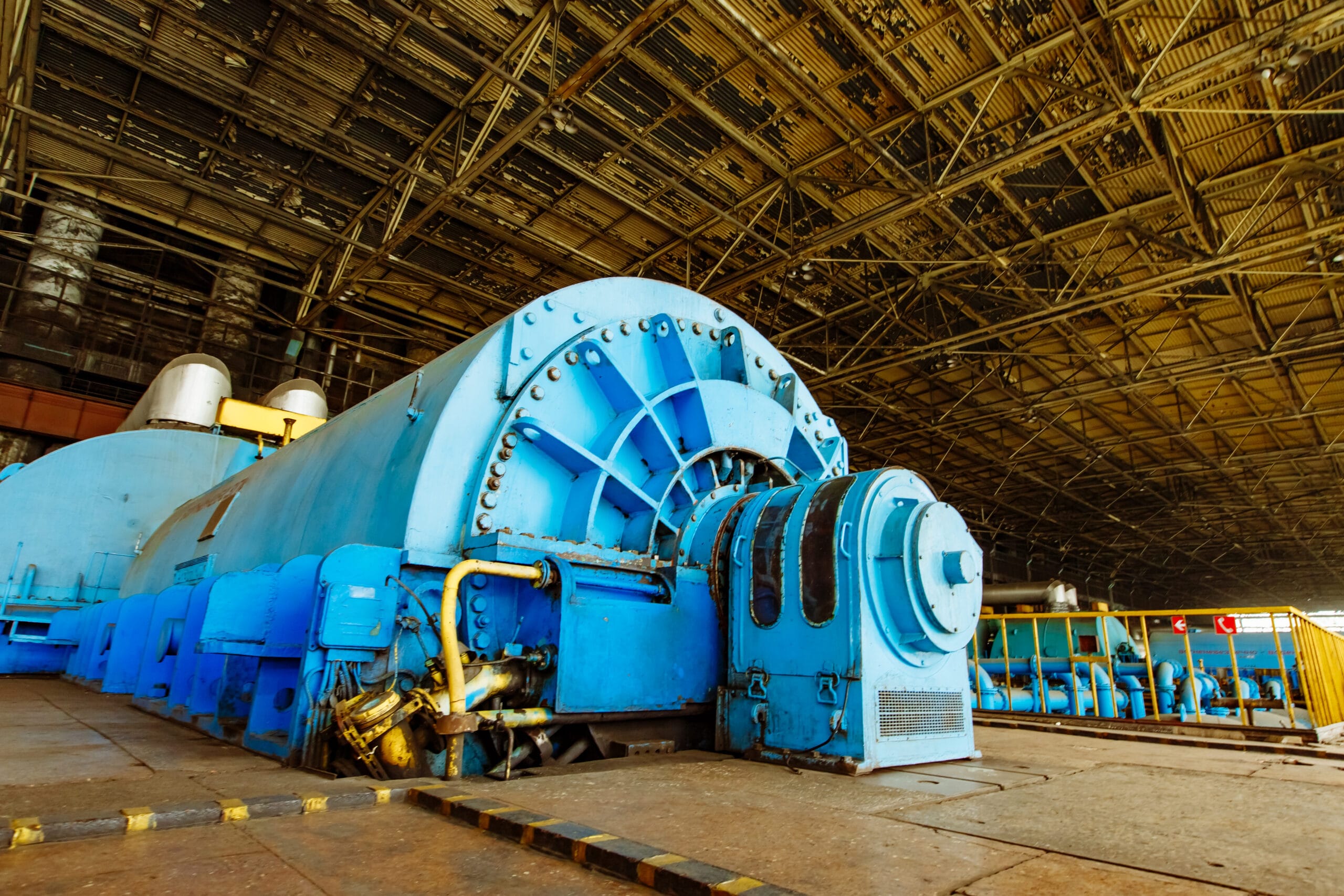 Interior of Turbine generator in a big power plant. Hydroelectric power plant.